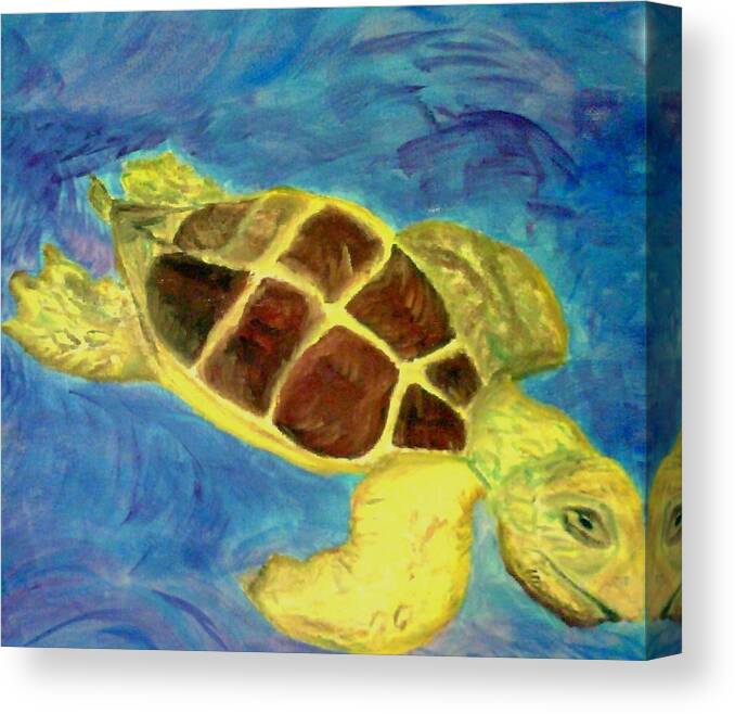 Loggerhead Turtle Canvas Print featuring the painting Loggerhead Freed by Suzanne Berthier