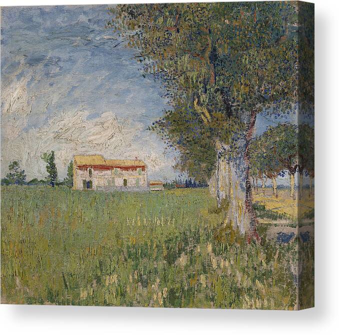 Vincent Van Gogh Canvas Print featuring the painting Farmhouse In A Wheat Field #3 by Vincent Van Gogh