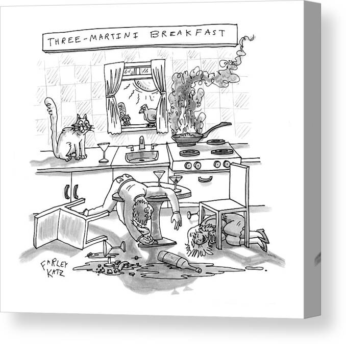 Alcohol Canvas Print featuring the drawing Captionless; Three-martini Breakfast by Farley Katz