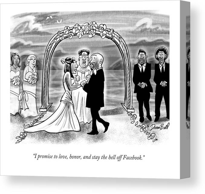 Wedding Canvas Print featuring the drawing A Couple Getting Married by Darrin Bell