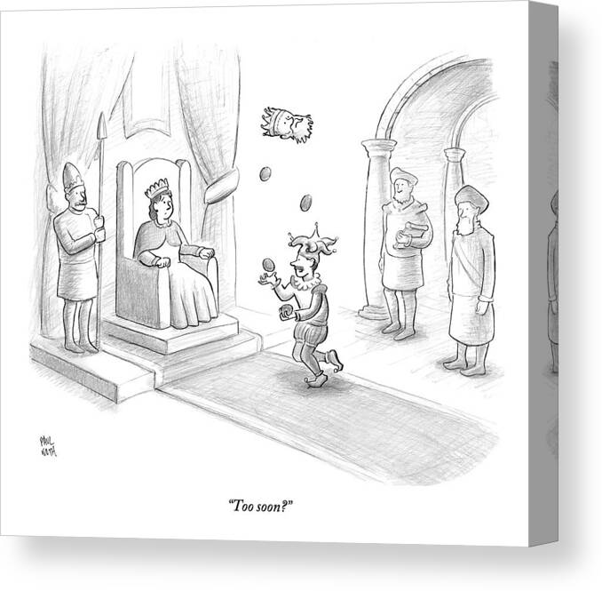 Royalty Canvas Print featuring the drawing A Court Jester Juggles Balls And The Head by Paul Noth
