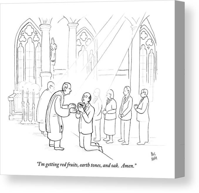 Communion Canvas Print featuring the drawing A Man To Priest As He Drinks The Wine by Paul Noth