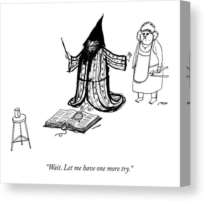 Wizard Canvas Print featuring the drawing A Wizard Holds His Wife Back From Opening A Can by Edward Steed