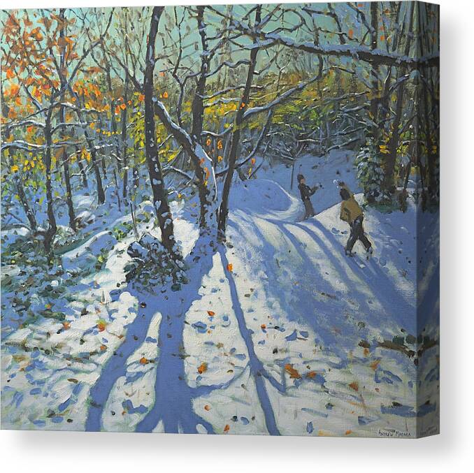 Andrew Macara Canvas Print featuring the painting Allestree Park Woods November by Andrew Macara