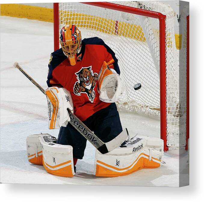 People Canvas Print featuring the photograph Anaheim Ducks V Florida Panthers by Eliot J. Schechter