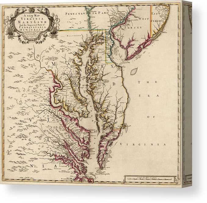 Antique Map Of Maryland And Virginia By John Senex 1719 Canvas Print Canvas Art By Blue Monocle