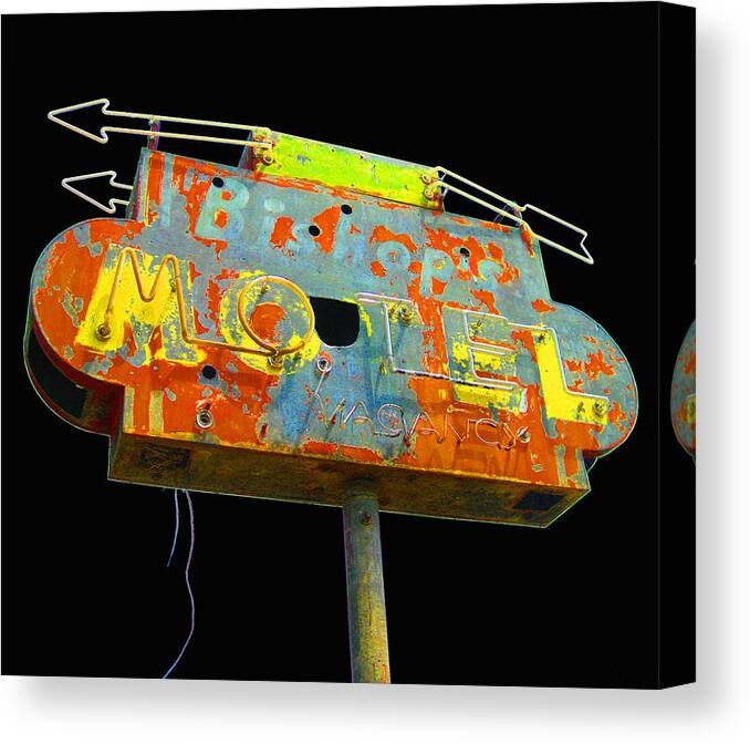 Mid Century Canvas Print featuring the photograph Bishop's motel - black by Larry Hunter