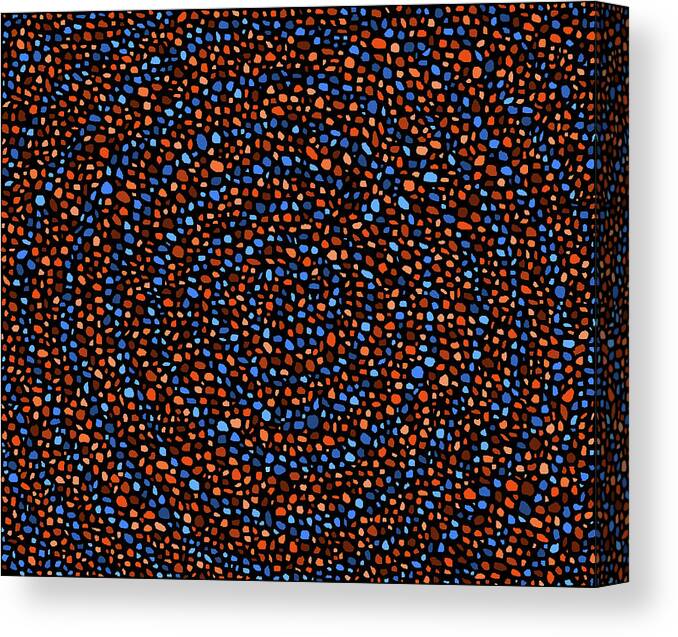 Blue Canvas Print featuring the digital art Blue and Orange Circles by Janice Dunbar