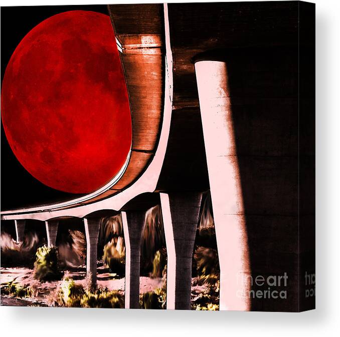 Moon Canvas Print featuring the digital art Bridge on Red Planet by Lisa Redfern