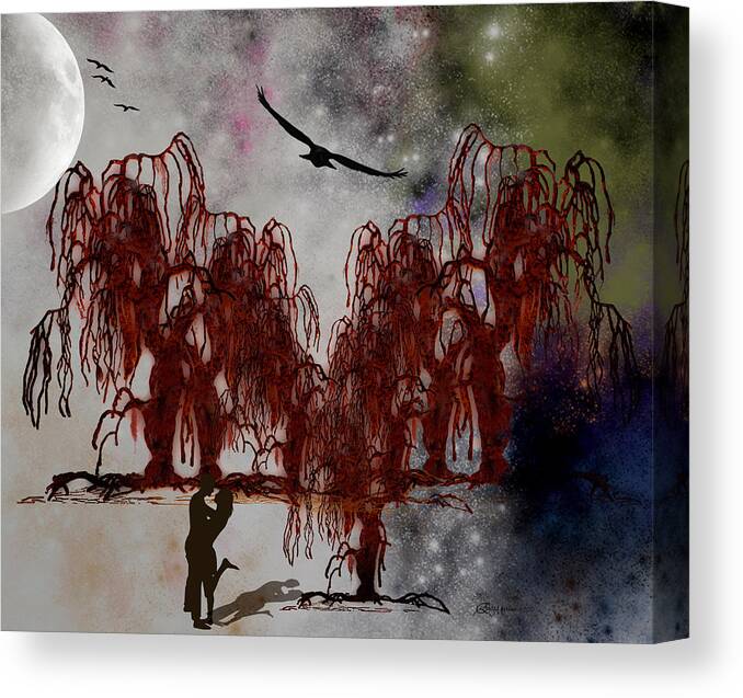 Trees Canvas Print featuring the digital art By the Light of the Silvery Moon by Ericamaxine Price