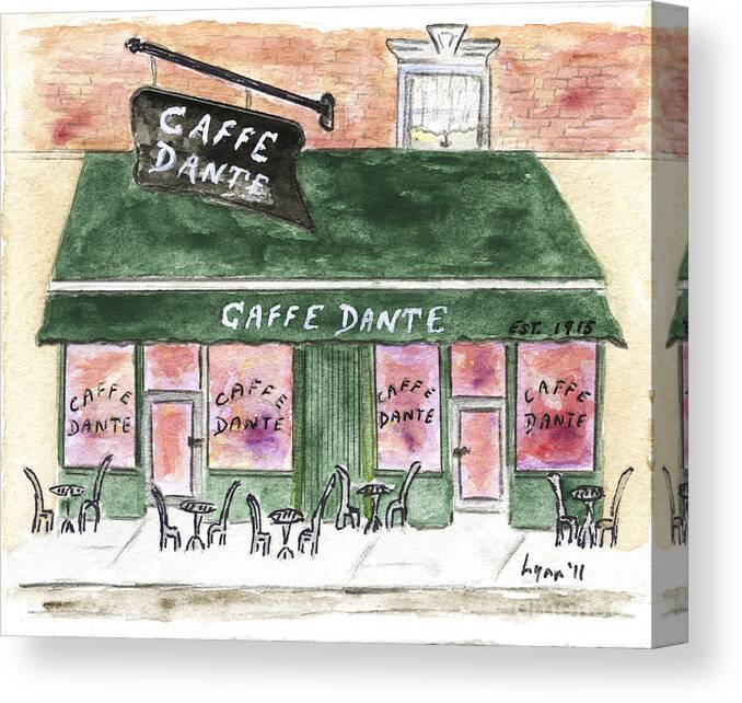 Cafe Dante' Macdougal Street Greenwich Village Canvas Print featuring the painting Cafe Dante' by AFineLyne