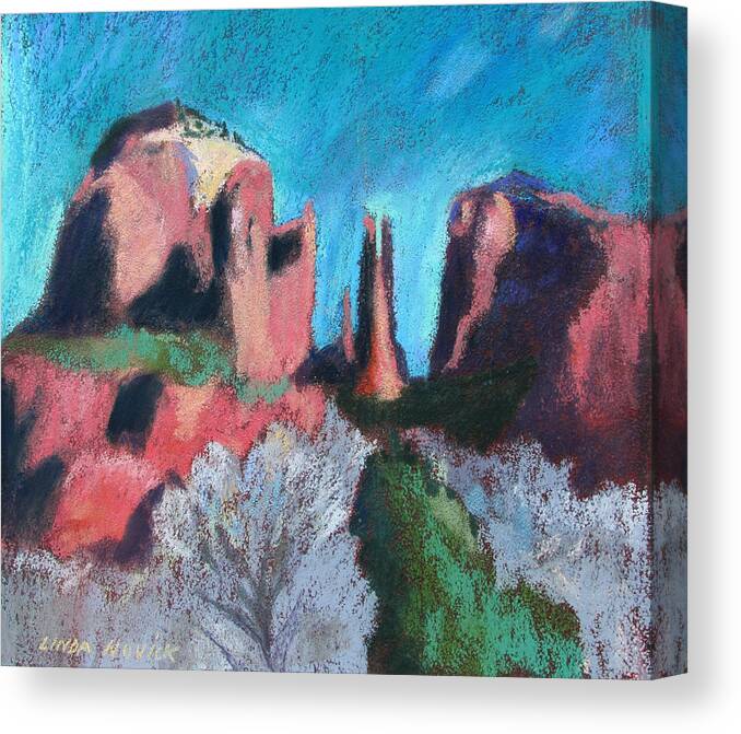 Sedona Canvas Print featuring the painting Cathedral Rock With Gray Trees by Linda Novick