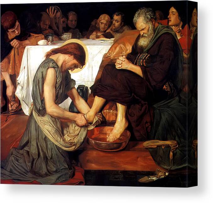 Christ Washing Peter's Feet Canvas Print featuring the painting Christ Washing Peter's Feet by Ford Madox Brown