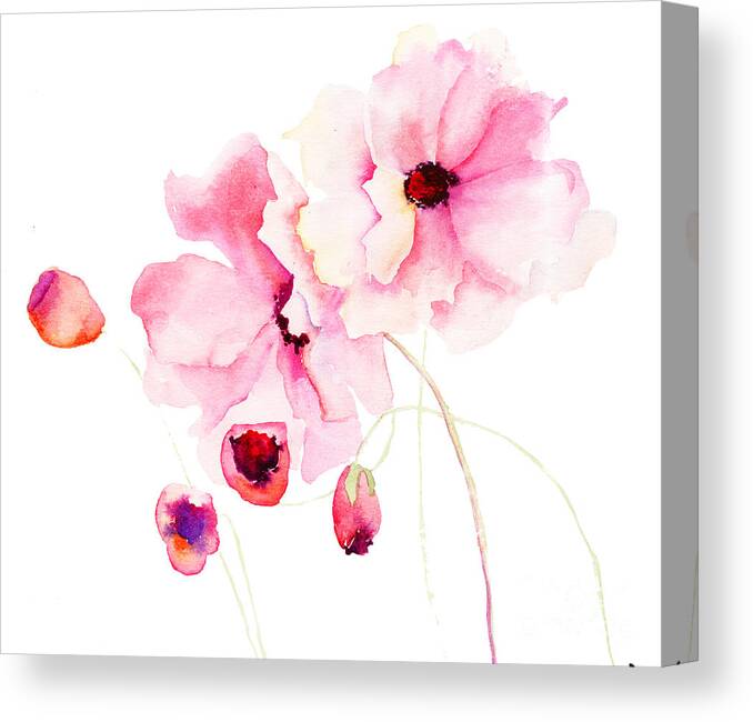 Art Canvas Print featuring the painting Colorful pink flowers by Regina Jershova