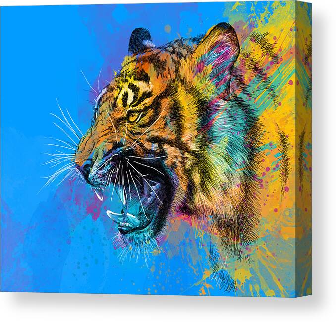 Tiger Canvas Print featuring the digital art Crazy Tiger by Olga Shvartsur