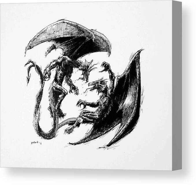 Dragon Canvas Print featuring the drawing Dragon Love by Glenn Pollard