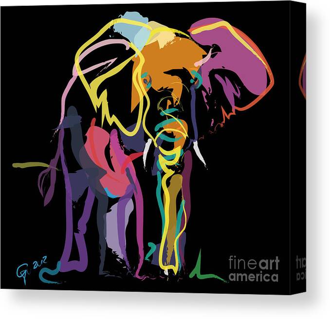 Wildlife Canvas Print featuring the painting Elephant in colour by Go Van Kampen