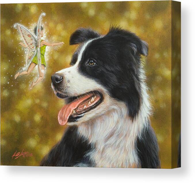 Dog Paintings Canvas Print featuring the painting Faerie tales by John Silver