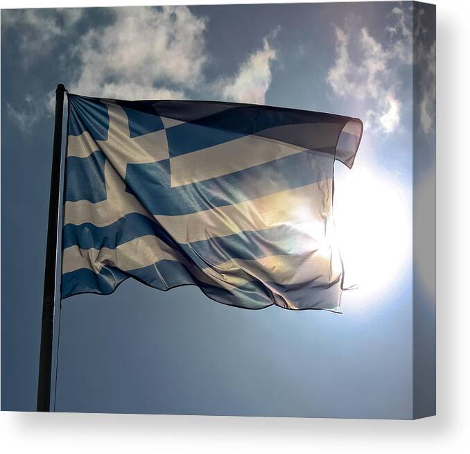 Athens Canvas Print featuring the photograph Flag of Greece by Anthony Doudt