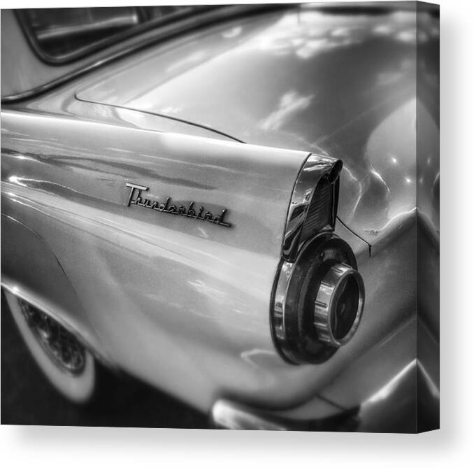 Car Auto Classic Blacknwhite Bnw Ford Thunderbird Photo Scoobydrew81 Antique Refection Light Automobile Road Travel Carshow Fender Wheels Andrew Rhine Carshow Art Reflection Canvas Print featuring the photograph Ford Thunderbird BW 1 by Andrew Rhine