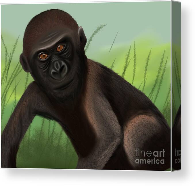  Canvas Print featuring the painting Gorilla Greatness in the Jungle by Barefoot Bodeez Art