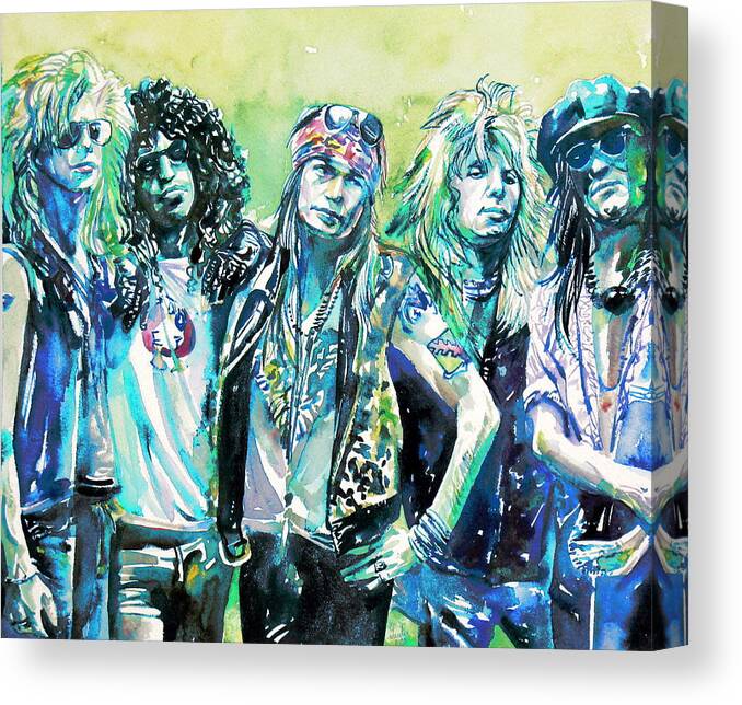 Guns Canvas Print featuring the painting GUNS N' ROSES - watercolor portrait by Fabrizio Cassetta
