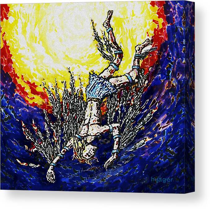 Icarus Canvas Print featuring the painting Icarus - The Fall Of Man by Hartmut Jager