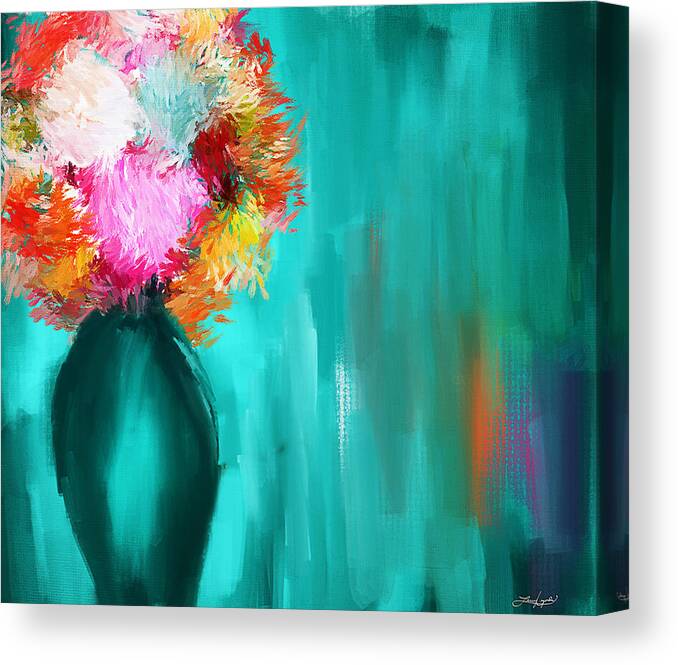 Turquoise Vase Canvas Print featuring the painting Intense Eloquence by Lourry Legarde
