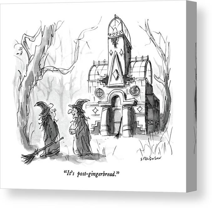 

 One Witch To Another Canvas Print featuring the drawing It's Post-gingerbread by James Stevenson