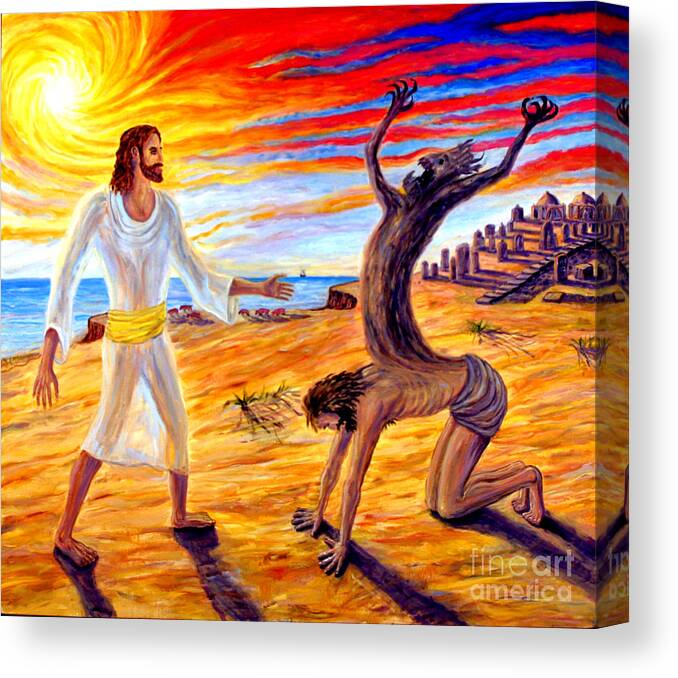 Jesus Canvas Print featuring the painting Jesus Evicting A Demon by Arthur Robins