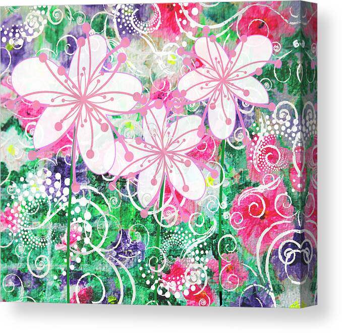 Flowers Canvas Print featuring the painting Joyful White Flowers by Jan Marvin by Jan Marvin