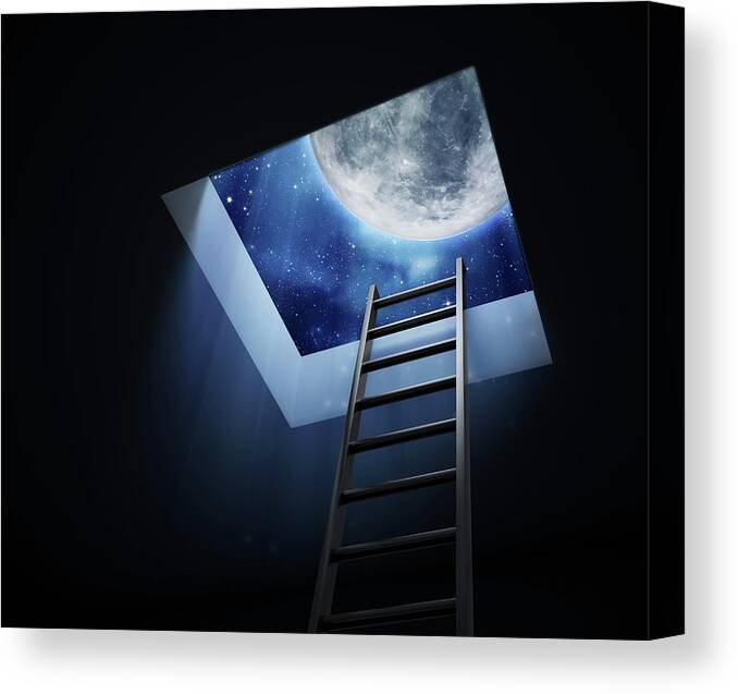 Achievement Canvas Print featuring the photograph Ladder To The Moon by Andrzej Wojcicki/science Photo Library