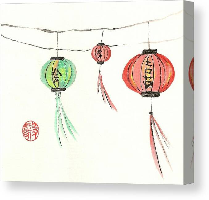 Japanese Canvas Print featuring the painting Lanterns by Terri Harris