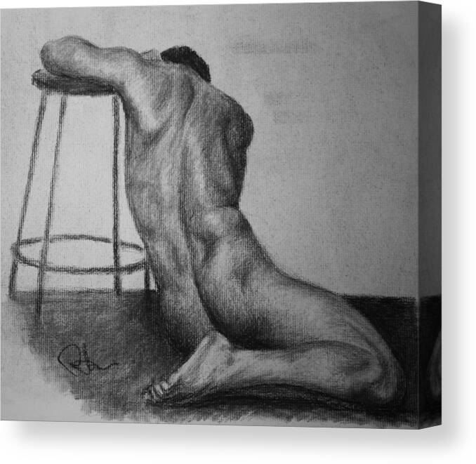 Nude Male Canvas Print featuring the drawing Male Nude 3 by Rachel Bochnia