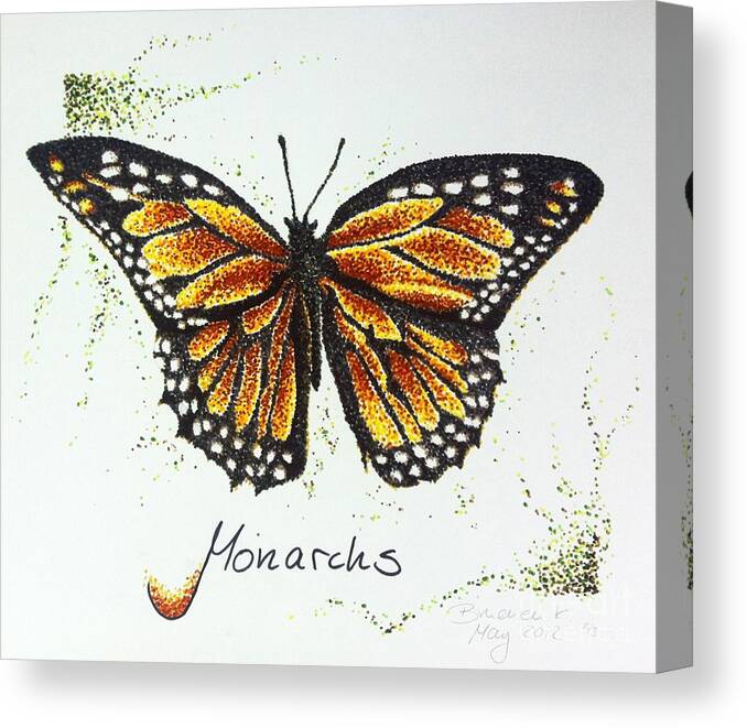 Monarch Canvas Print featuring the drawing Monarchs - Butterfly by Katharina Bruenen