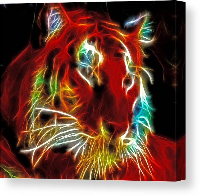 Tiger Canvas Print featuring the digital art Neon Tiger by Lynne Jenkins