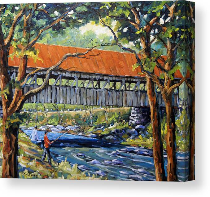 Landscape Canvas Print featuring the painting New England Covered Bridge by Prankearts by Richard T Pranke
