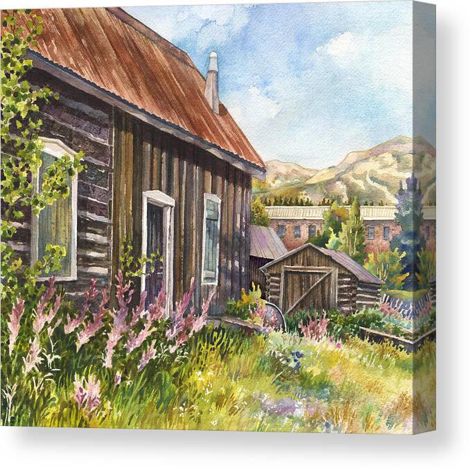 Old Cabin Painting Canvas Print featuring the painting Old Breckenridge by Anne Gifford