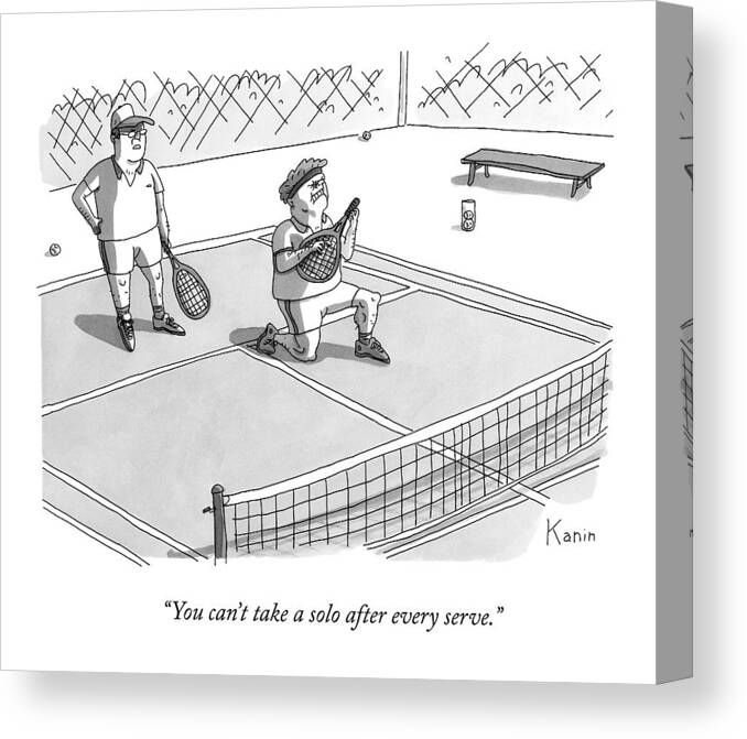 Air Guitar Canvas Print featuring the drawing On A Tennis Court by Zachary Kanin
