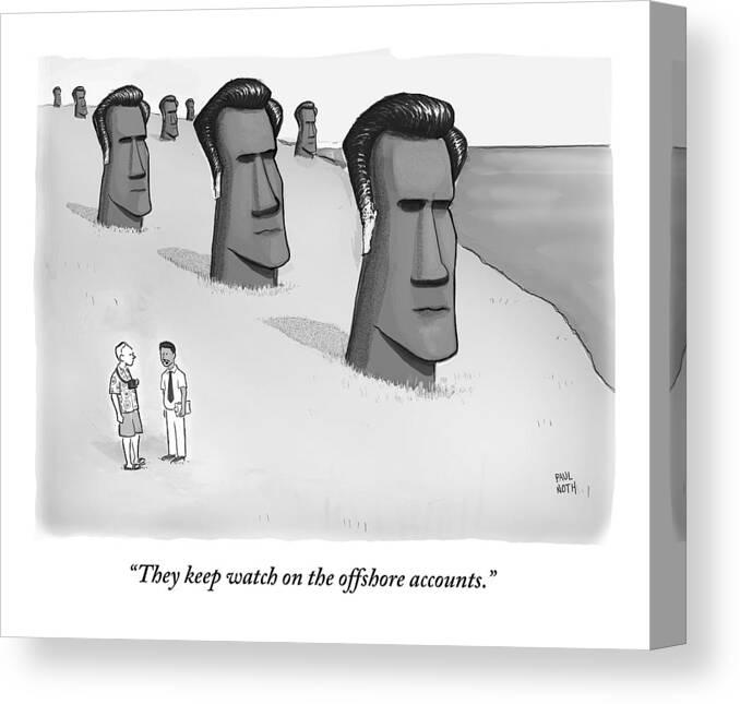 Cctk Romney Canvas Print featuring the drawing One Man Speaks To Another As They Stand In Front by Paul Noth