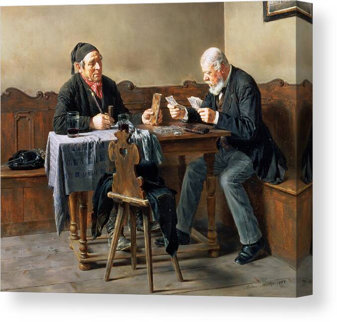 Wallet Canvas Print featuring the photograph Pay Day, 1887 Oil On Panel by Anton Muller