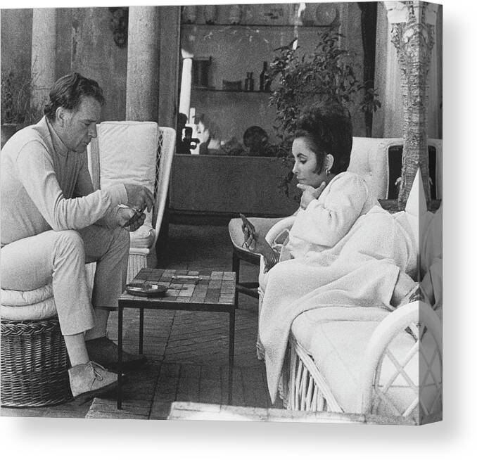 Actor Canvas Print featuring the photograph Richard Burton And Elizabeth Taylor Playing Gin by Henry Clarke