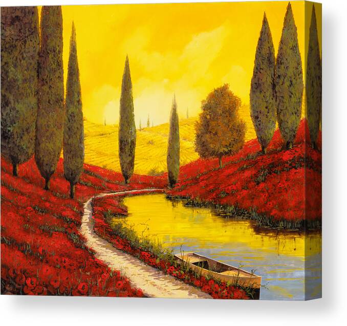 Sunset Canvas Print featuring the painting Silenzio Tra I Cipressi by Guido Borelli