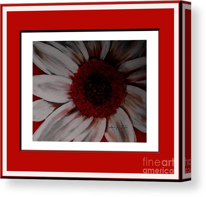 Stylized Daisy With Red Border Canvas Print featuring the painting Stylized Daisy with Red Border by Barbara A Griffin