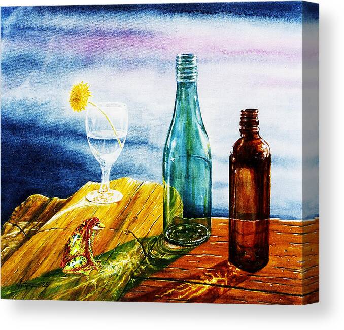 Sunlit Canvas Print featuring the painting Sunlit Bottles by Hartmut Jager