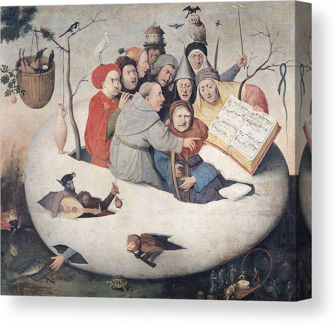 Le Concert Dans L'oeuf Canvas Print featuring the photograph The Concert In The Egg Oil On Panel by Hieronymus Bosch