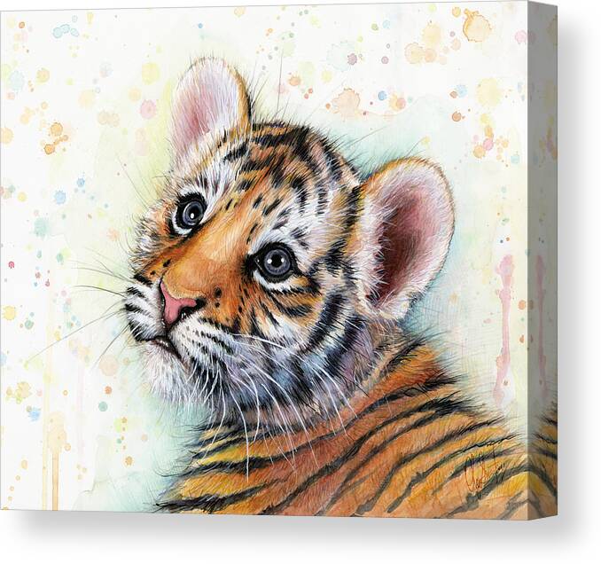 Tiger Canvas Print featuring the painting Tiger Cub Watercolor Art by Olga Shvartsur