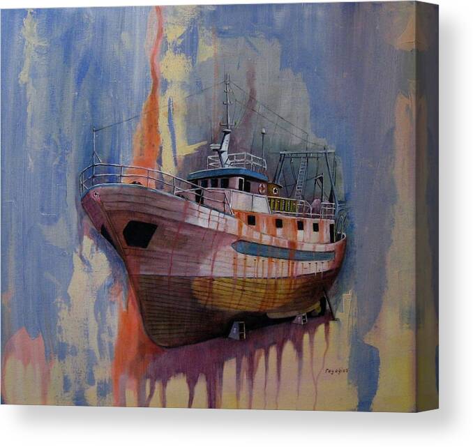 Trawler Canvas Print featuring the painting Trawler by Ray Agius