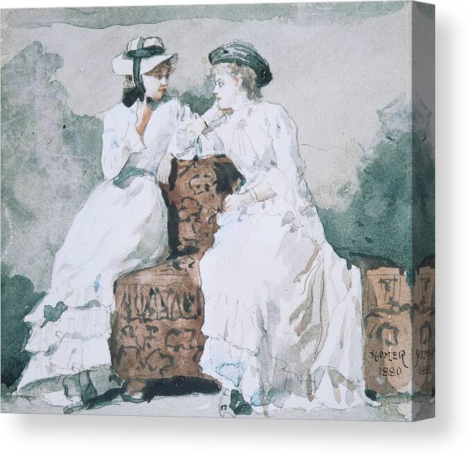 Winslow Homer Canvas Print featuring the drawing Two Ladies by Winslow Homer