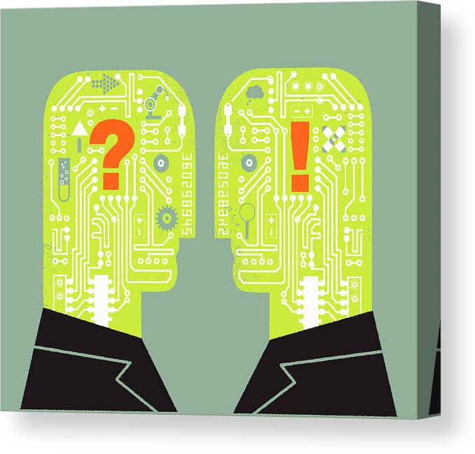 Adult Canvas Print featuring the photograph Two Men Face To Face With Circuit Board by Ikon Ikon Images